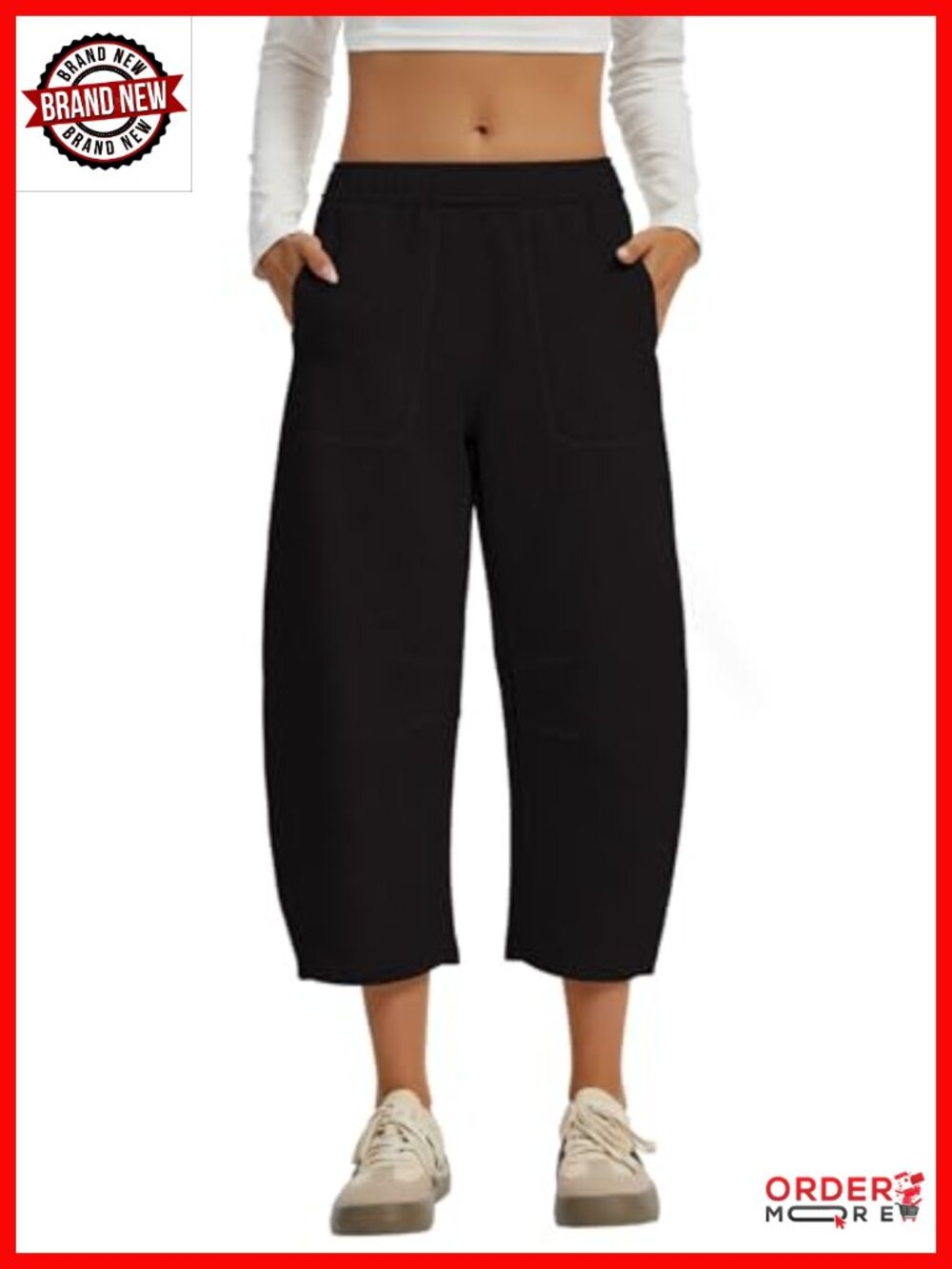 Barrel Leg Cropped Sweatpants Wide Leg Capri Pants Pull On Drawstring